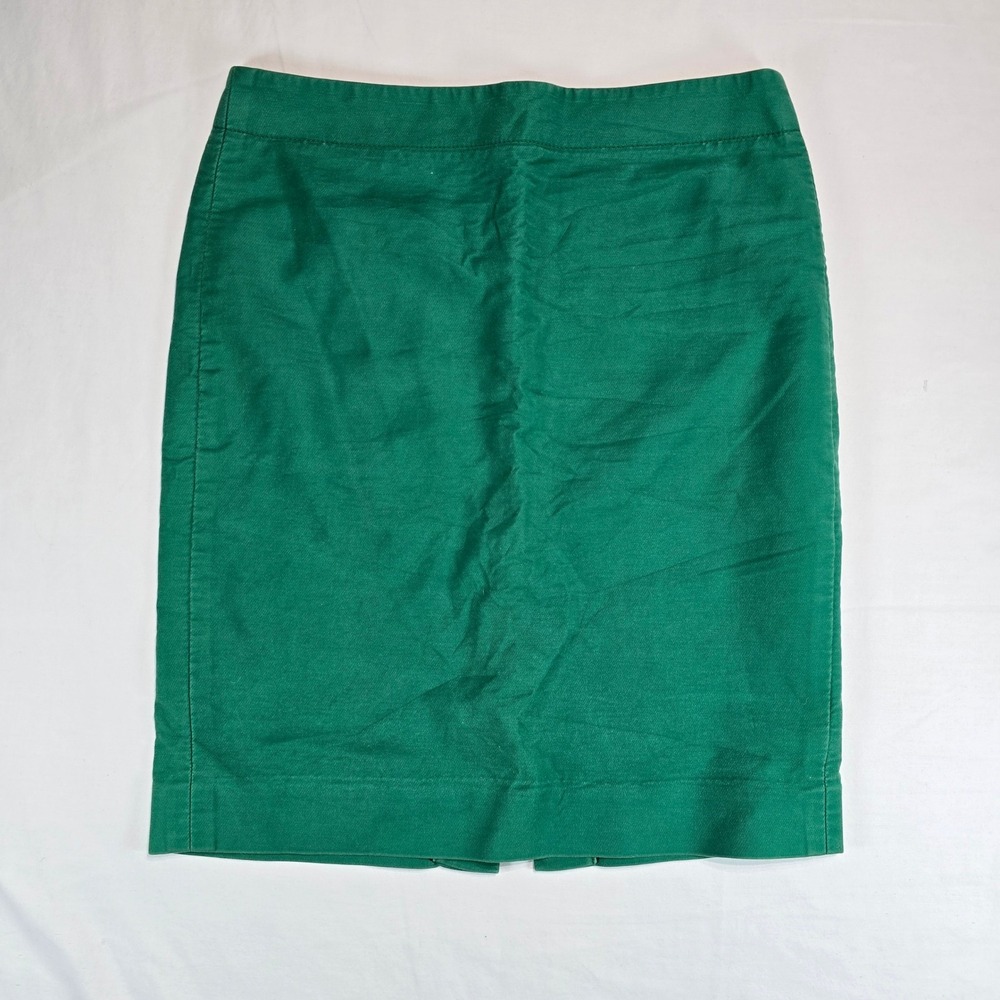 J.Crew No. 2 Pencil Skirt Green Cotton Spandex Size 8 Emerald Office Wear